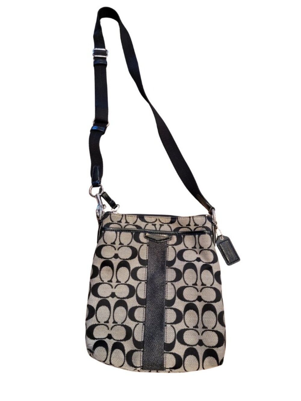 COACH Black Signature North/South Cross Body Hand Bag F51157 Black And Gray